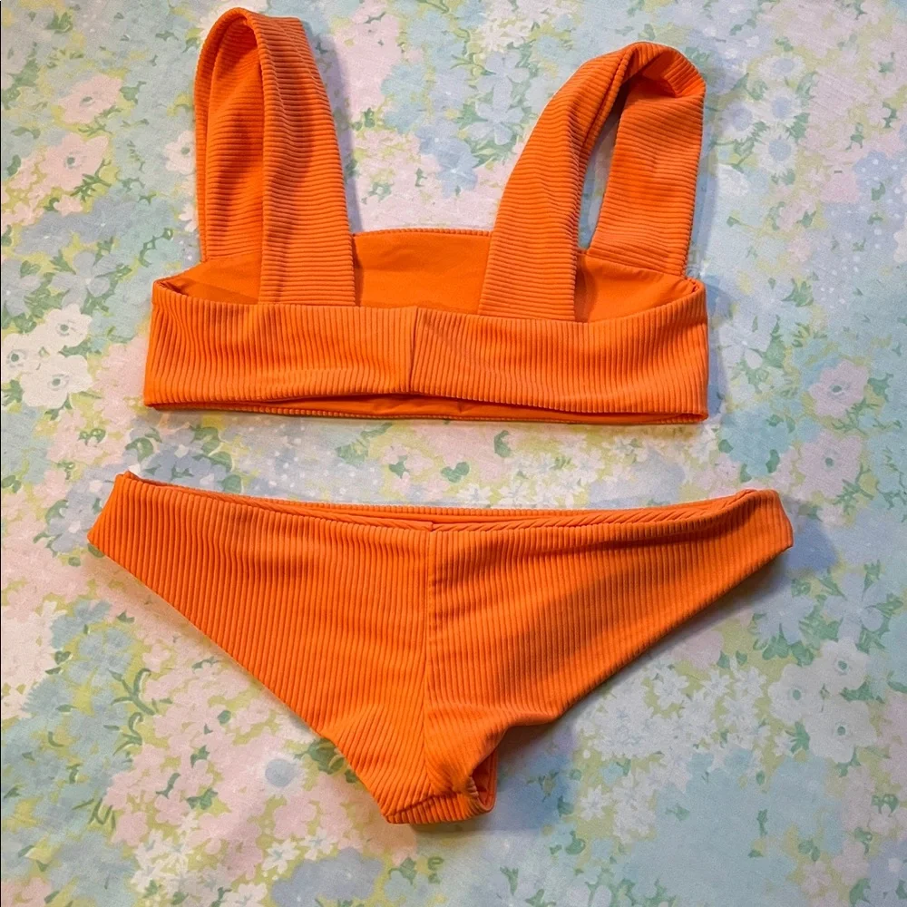 Frankie's Bikinis |‎ Sofia Orange Ribbed Bikini Top/XS Bottom/Small Beach Resort